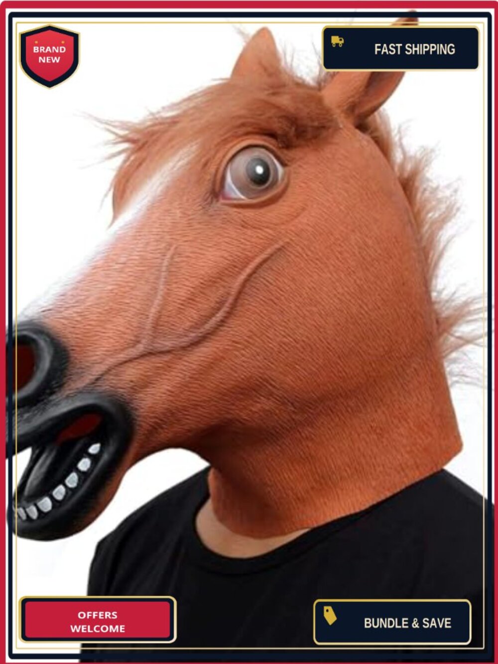 CreepyParty Horse Mask Full Head Natural Latex Adult Halloween Costume